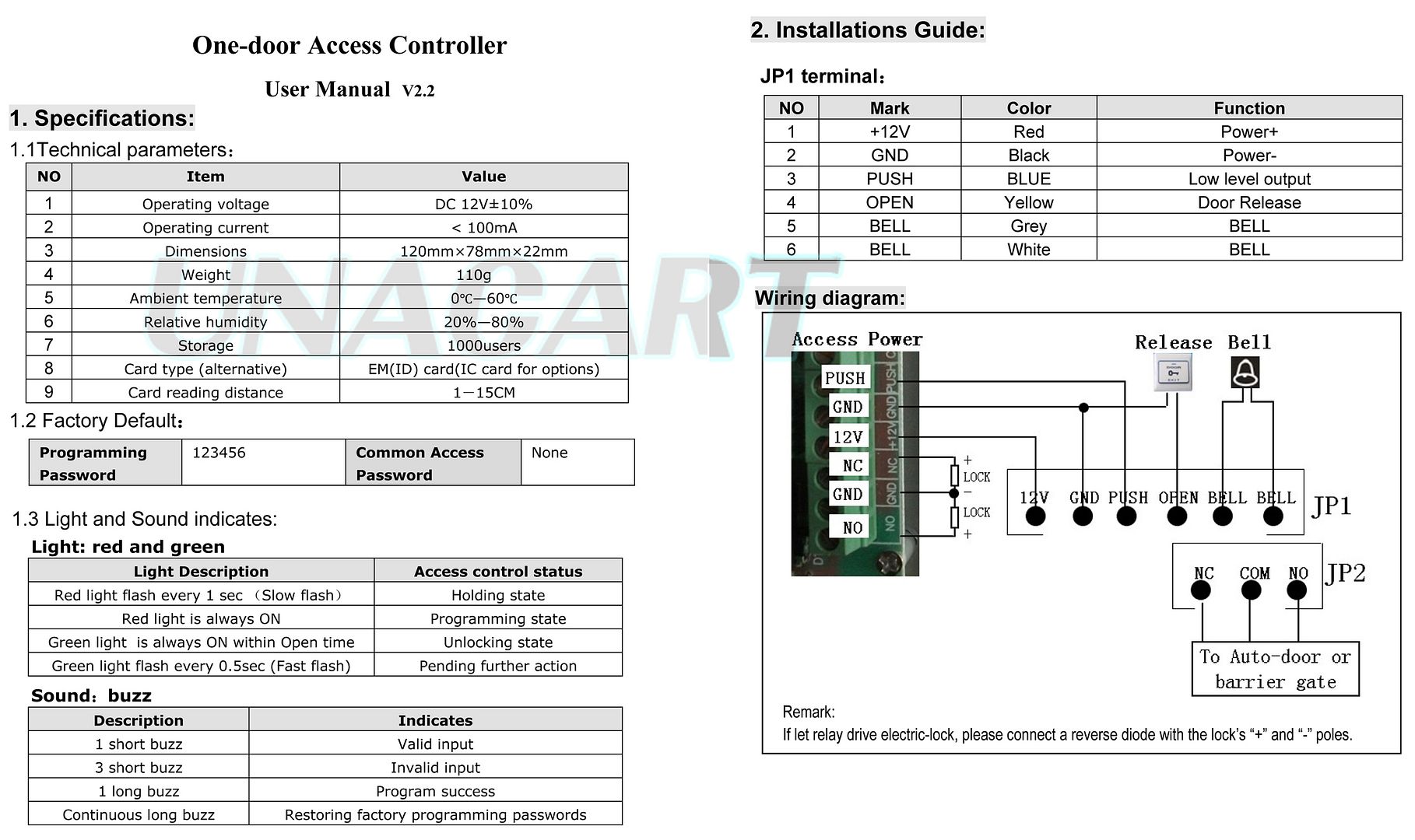 125KHz One Door RFID Card Contactless Access Control Machine Controller